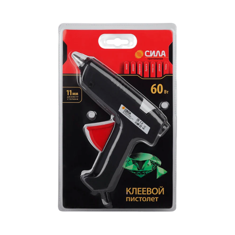 Клеевой пистолет СИЛА SGG60-01 60Bт под стержень 11мм в комплекте 11мм х 7cм 2 шт