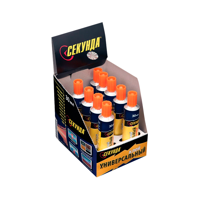 Клей Секунда 30мл универсальный BOX10 шоу-бокс прозрачный (10/120)