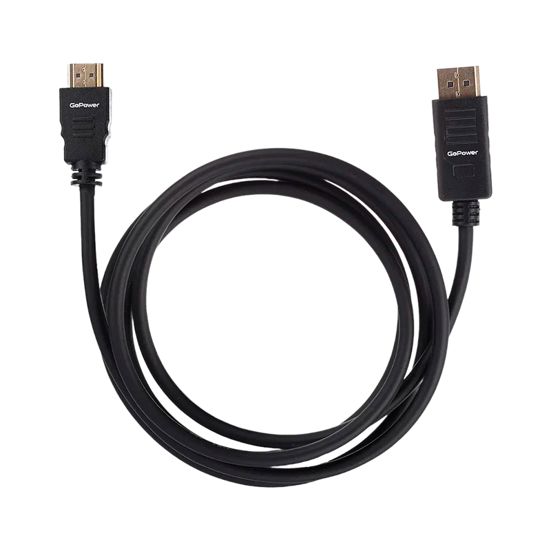 Кабель GoPower DisplayPort (m)-HDMI (m) 1.8м ПВХ ver.2.0 черный Premium Zip-Lock c подвесом (1/100)