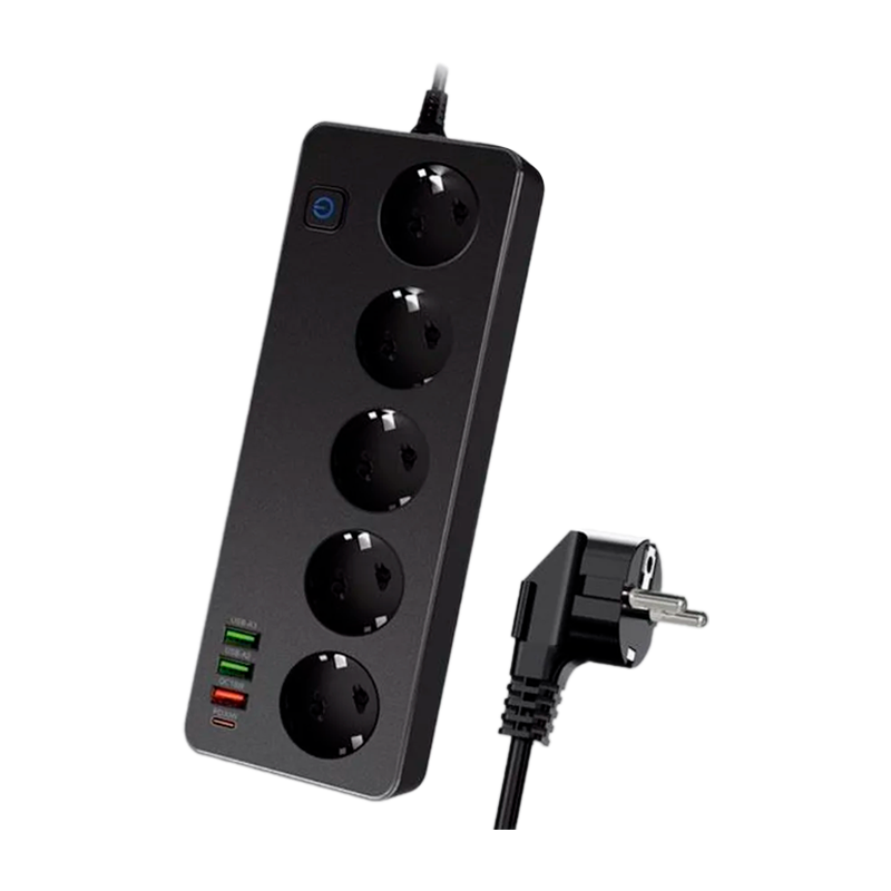 Сетевой фильтр Live Power LP SF501 5р.С/З 10A 3USB A+C Gan 45W с выкл. 2.0м черный (1/30)