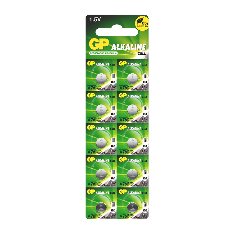 Батарейка GP G13/LR1154/LR44/357A/A76 BL10 Alkaline 1.5V отрывные (10/250/5000) R