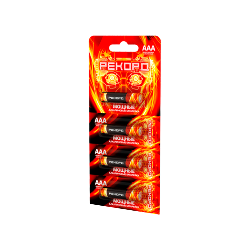 Батарейка Рекорд LR03 AAA BL4 Alkaline 1.5V отрывные (4/48/480)