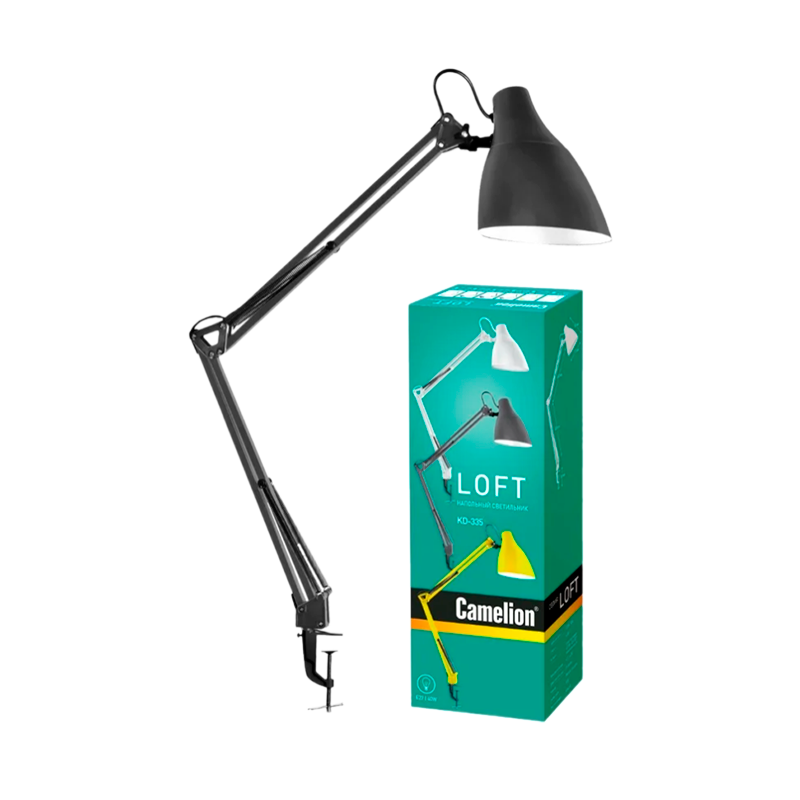 Светильник настольный Camelion KD-335 40W 230V E27 струбцина серый (1/12)