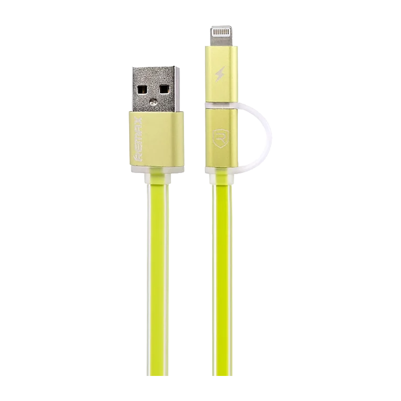 USB Кабель REMAX Aurora 2in1 (Micro-Iphone 5/6/7/SE) (1M, 2.1A) RC-020t Зеленый