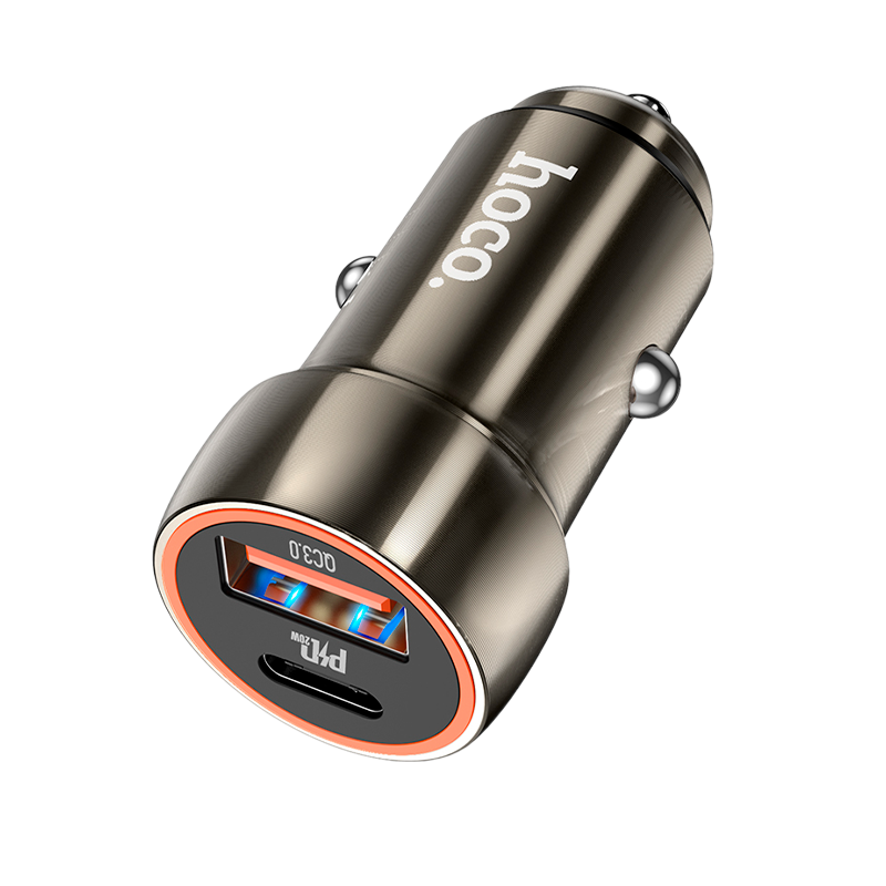 Автомобильное З/У HOCO Z46A 1USB/Type-C 3.0A 20W QC3.0 серый (1/13/130)