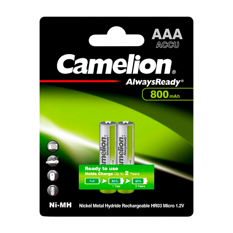 Аккумулятор предзаряженный RTU Camelion HR03 AAA BL2 NI-MH Always Ready 800mAh (2/24/480)
