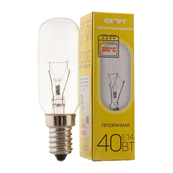 Лампа накаливания Старт E14 40W 230V OVEN для духовок прозрачная (1/10/1000)