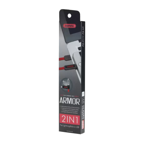 USB Кабель REMAX Armor 2in1 (Micro-Iphone 5/6/7/SE) (1M, 2.1A) RC-067t Красный