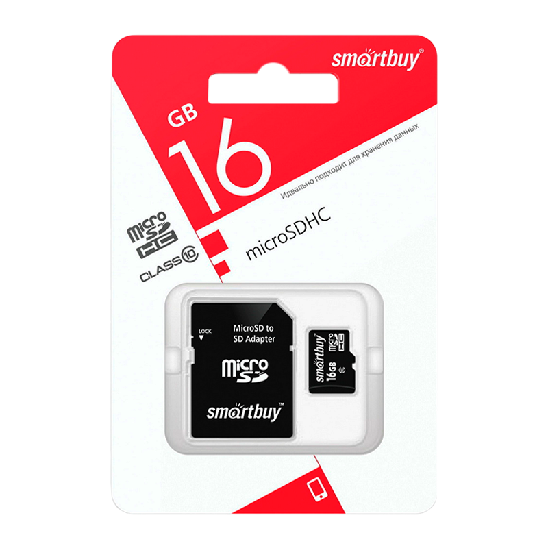 Карта памяти microSD Smartbuy 16GB Class10 10 МБ/сек с адаптером