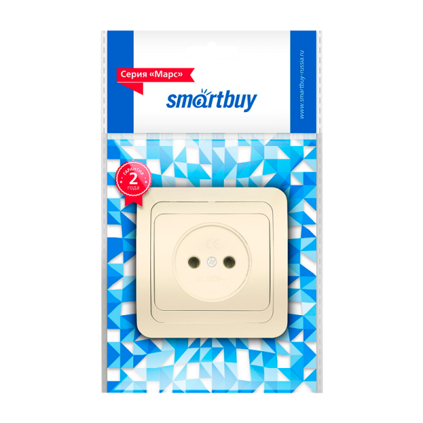 Розетка Smartbuy 1-местная без заземления 10А бежевая, керамика "Марс"