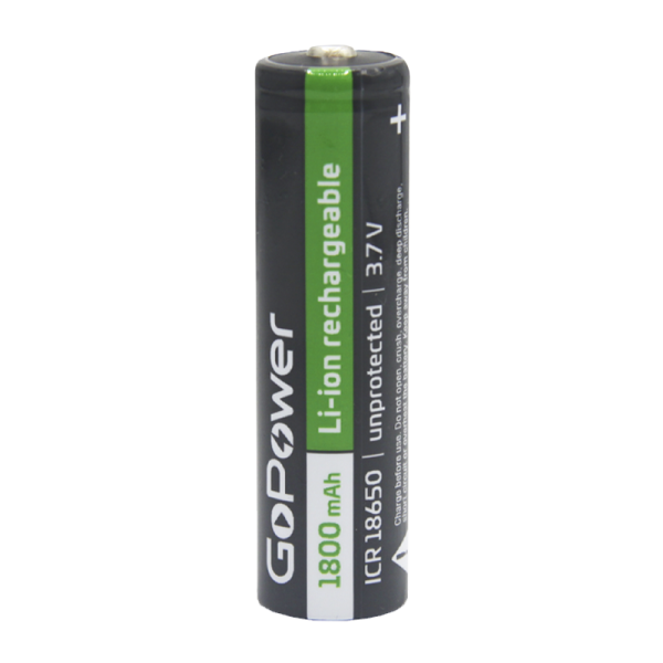 Аккумулятор Li-ion GoPower ICR18650 PC1 3.7V 1800mAh без защиты выс.конт. (1/80/160)