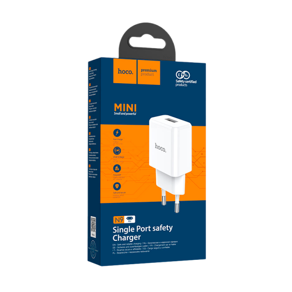 Сетевое З/У HOCO N9 1USB 2.1A с кабелем Lightning белый (1/12/120)