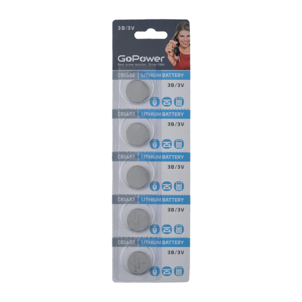 Батарейка GoPower CR1632 BL5 Lithium 3V (5/100/2000)