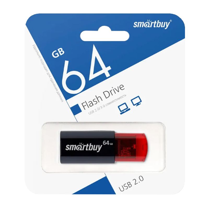Флеш-накопитель Smartbuy Click 64GB USB2.0 пластик черный красный