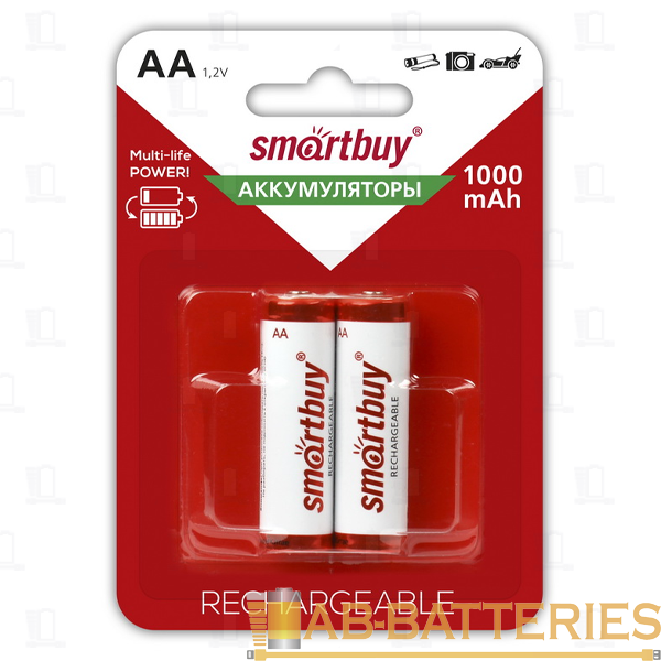 Аккумулятор бытовой Smartbuy HR6 AA BL2 NI-MH 1000mAh (2/24/240)