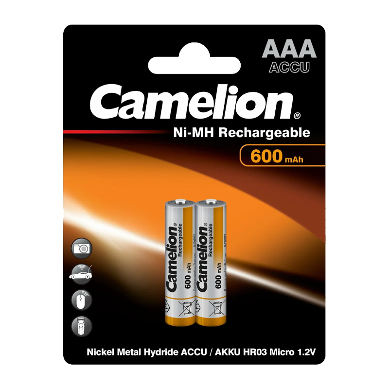Аккумулятор бытовой Camelion HR03 AAA BL2 NI-MH 600mAh (2/24/480)