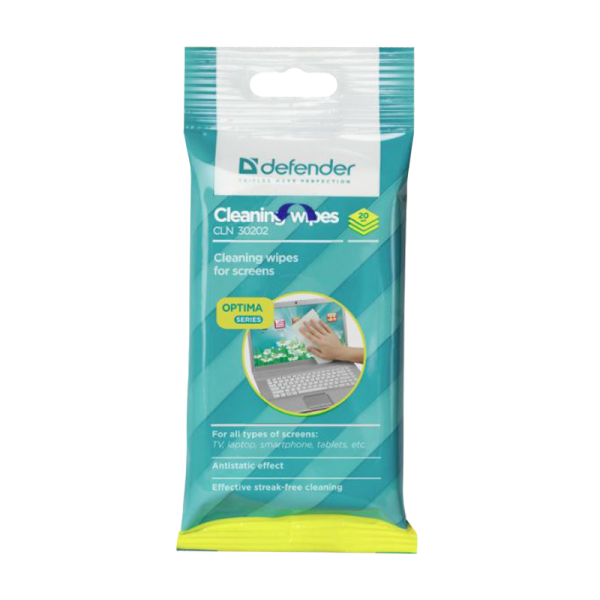 Салфетка Defender CLN30202 Optima для экранов влажные 20шт. пакет с подвесом (1/38)