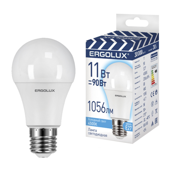 Лампа светодиодная Ergolux A60 E27 11W 4000К 172-265V груша (1/100)