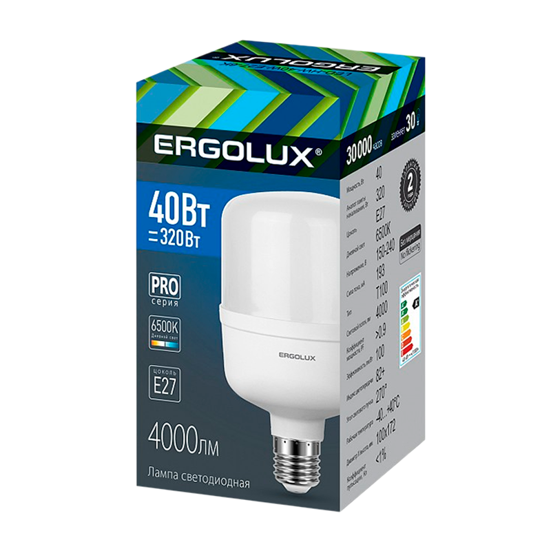 Лампа светодиодная Ergolux HW E27 40W 6500К 172-265V цилиндр