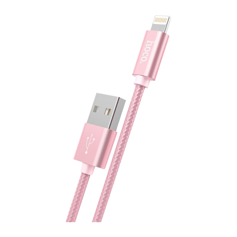 Кабель HOCO X2 USB (m)-Lightning (m) 1.0м 2.1A нейлон розовое золото (1/30/300)