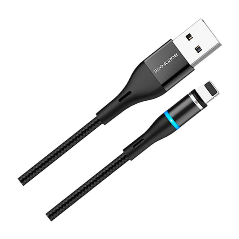 Кабель Borofone BU16 USB (m)-Lightning (m) 1.0м 2.4A нейлон магнит черный (1/63/252)