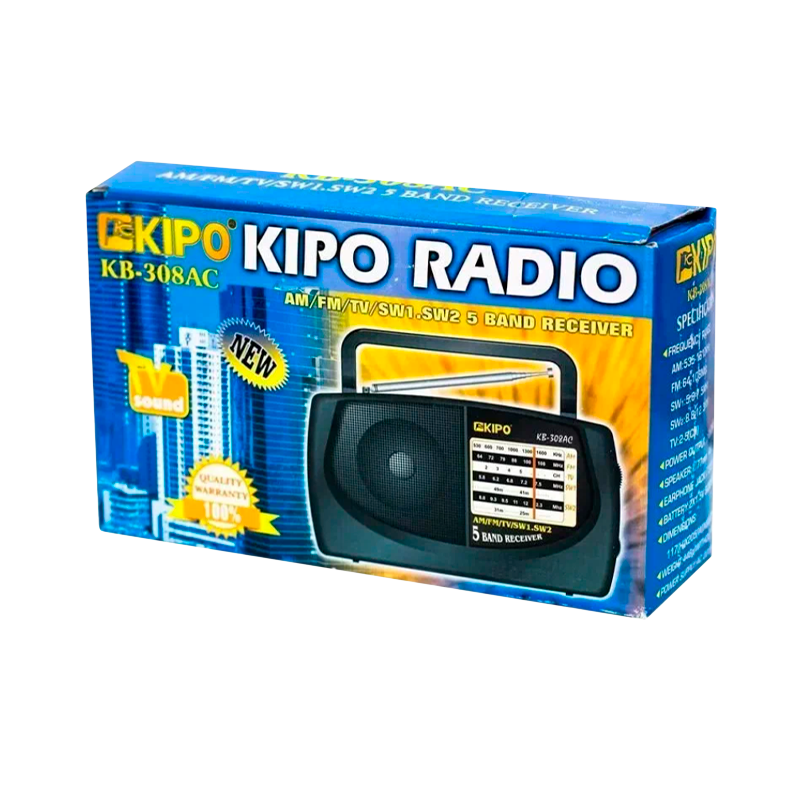 Радиоприемник KIPO KB-308AC пластик Jack3.5 черный (1/40)