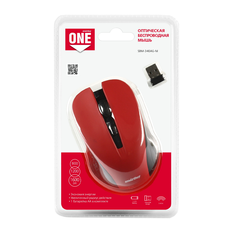 Мышь беспроводная Smartbuy 340AG ONE классическая USB бордовый (1/40)