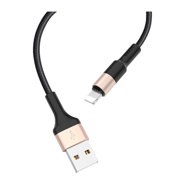 Кабель HOCO X26 USB (m)-Lightning (m) 1.0м 2.0A нейлон черный золотой (1/30/300)