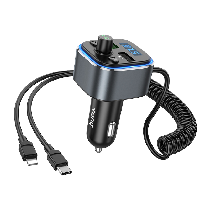 FM-трансмиттер HOCO E74 2USB microSD bluetooth 5.0 QC3.0 серый (1/120)