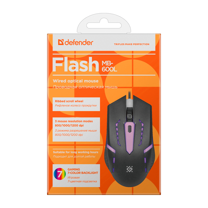 Мышь проводная Defender MB-600L Flash классическая USB черный (1/40)