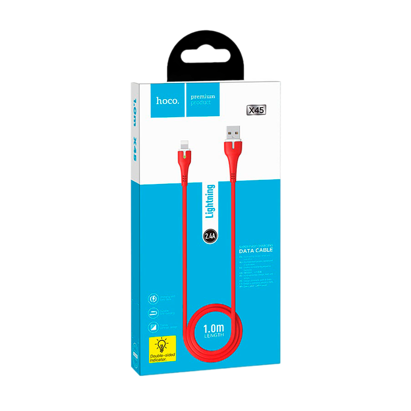 Кабель HOCO X45 USB (m)-Lightning (m) 1.0м 2.4A силикон красный (1/22/220)