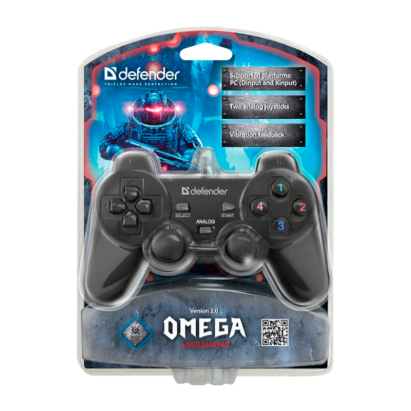 Геймпад проводной Defender Omega USB 12 кн./2 стика черный (1/20/40)