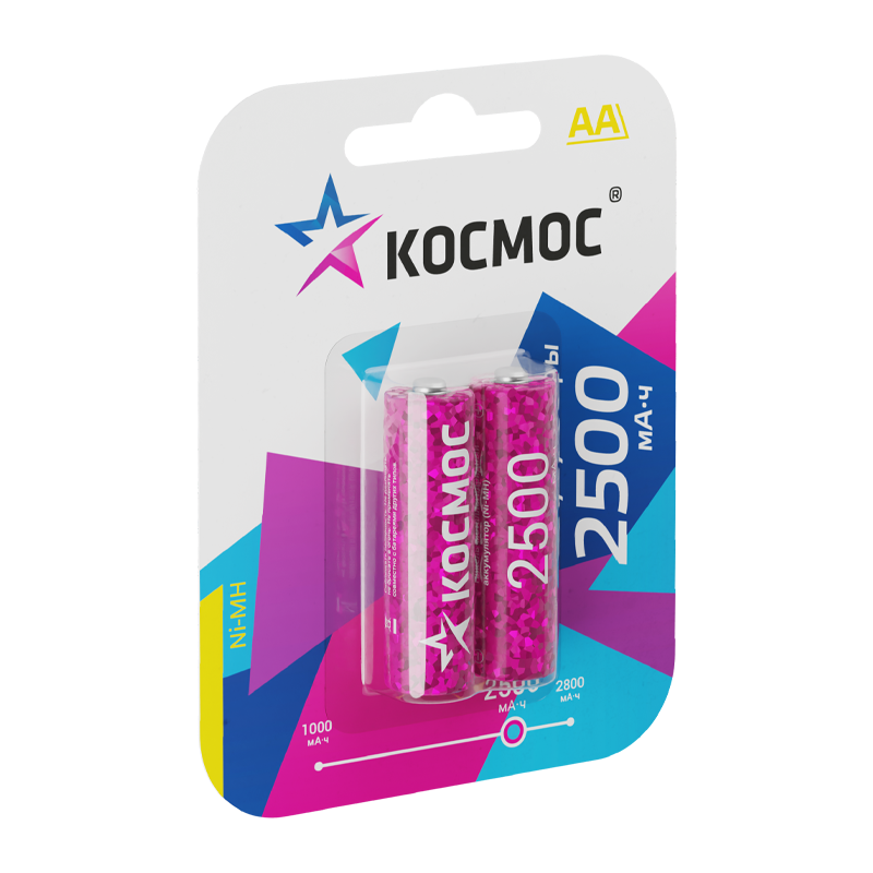 *Аккумулятор бытовой Космос HR6 AA BL2 NI-MH 2500mAh (2/24/288) 