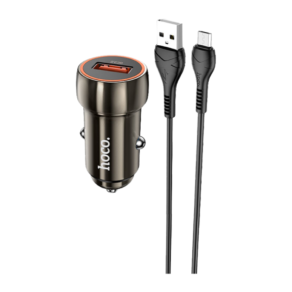 Автомобильное З/У HOCO Z46 USB 3.0A с кабелем Type-C серый