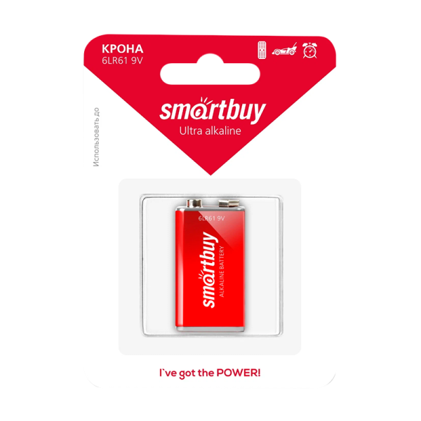 Батарейка Smartbuy Крона 6LR61 BL1 Alkaline 9V (1/12/240)