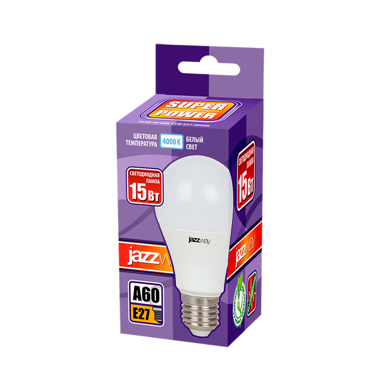 Лампа светодиодная JAZZway A60 E27 15W 4000К 230V груша матовая (1/10/100)