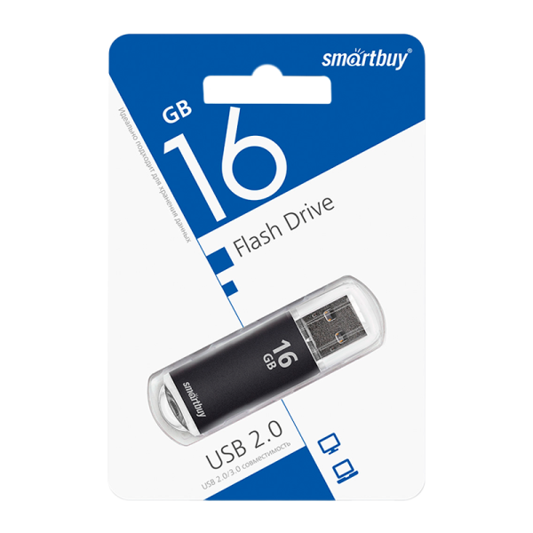 Флеш-накопитель Smartbuy V-Cut 16GB USB2.0 пластик черный