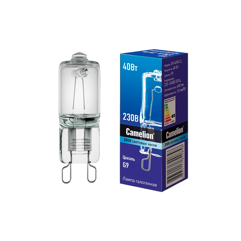 Лампа галогенная Camelion G9 4W 2700К 207-244V капсула BL1 прозрачная