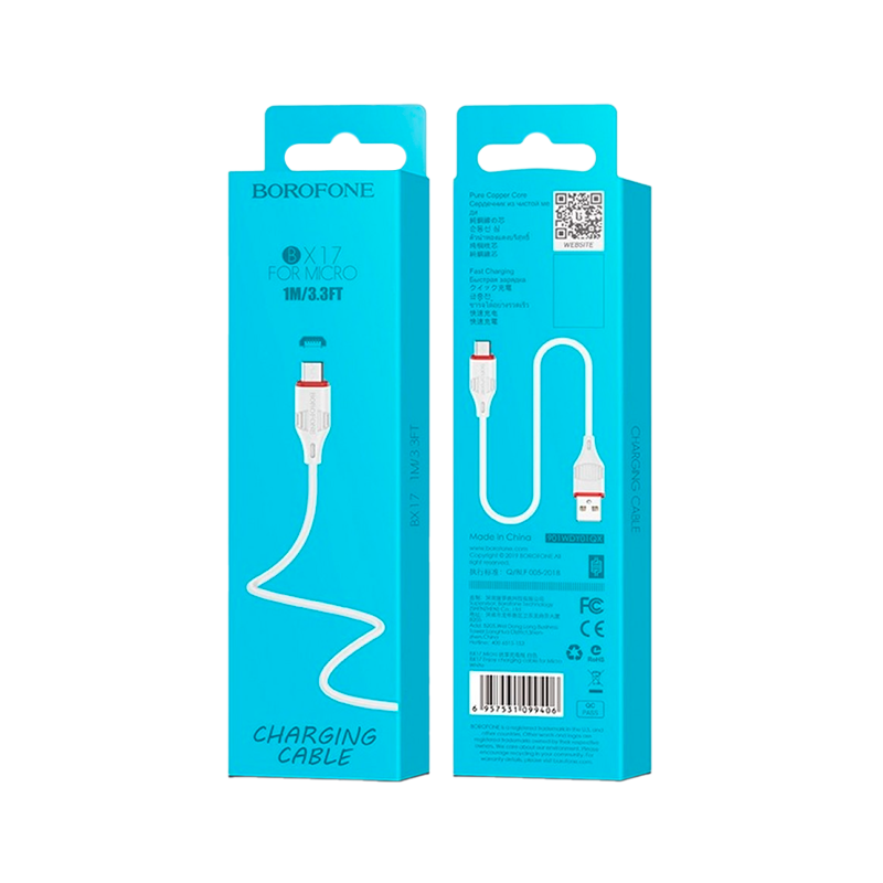 Кабель Borofone BX17 USB (m)-microUSB (m) 1.0м 2.4A ПВХ белый (1/648)