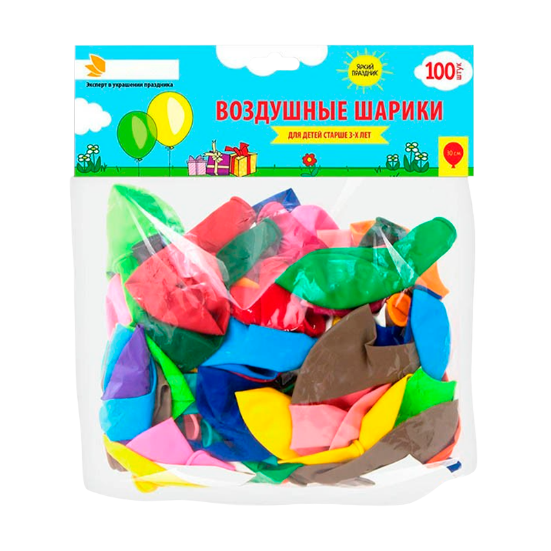 Воздушные шарики, 30 см, круглые, разноцветные без рисунка, 100 шт/уп, PATERRA (1/10)