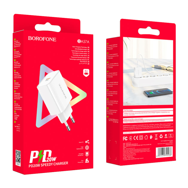 Сетевое З/У Borofone BA57A Type-C 20W белый (1/35/140)