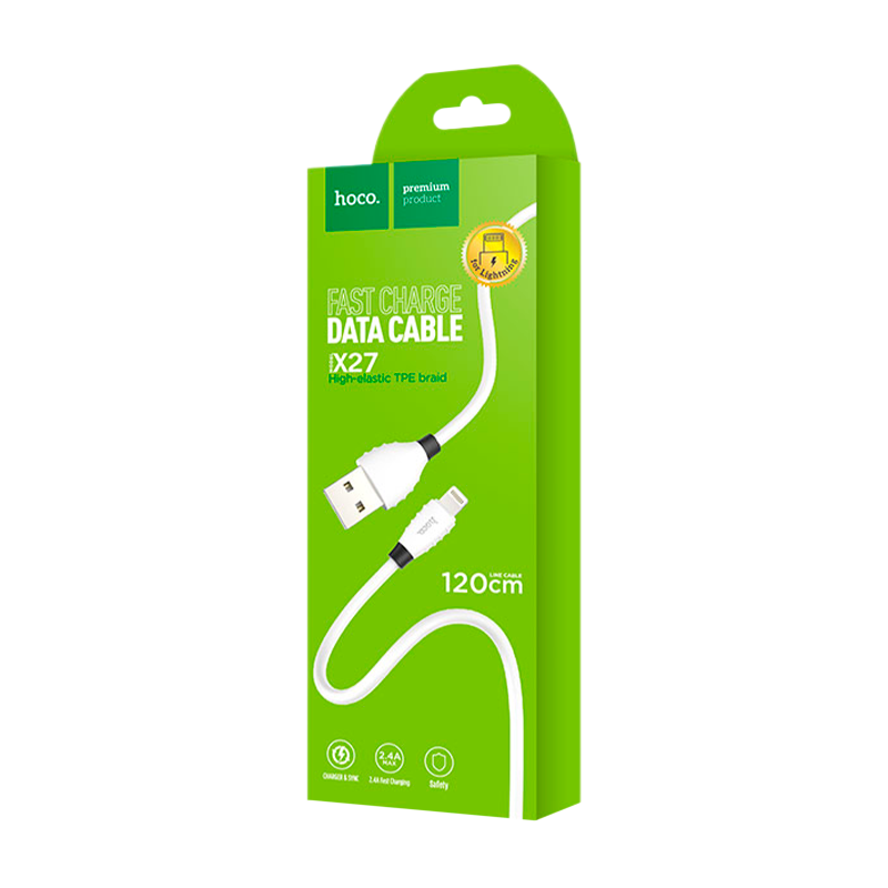 Кабель HOCO X27 USB (m)-Lightning (m) 1.2м 2.4A TPE белый (1/30/300)