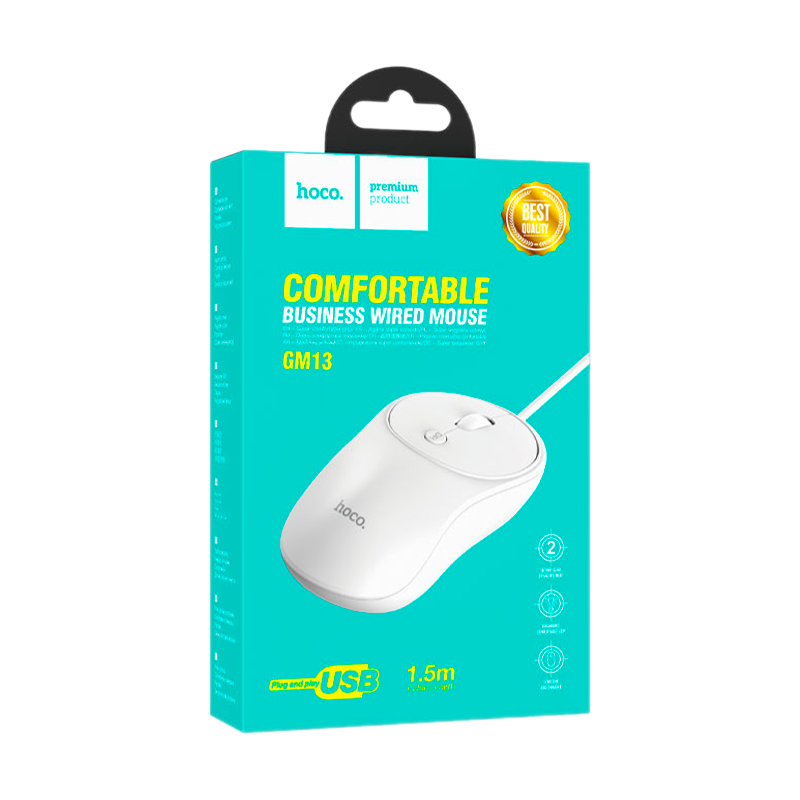 Мышь проводная HOCO GM13 классическая USB белый (1/11/110)