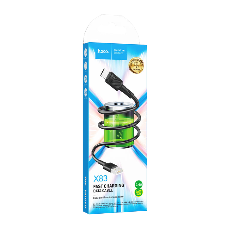 Кабель HOCO X83 USB (m)-microUSB (m) 1.0м 2.4A ПВХ черный (1/33/330)