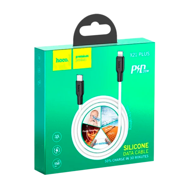 Кабель HOCO X21 Plus Lightning (m)-Type-C (m) 1.0м 3.0A 20W силикон черный белый (1/28/168)
