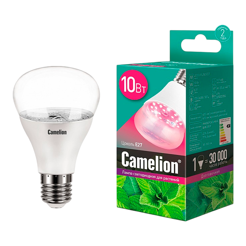 Лампа светодиодная Camelion 10W 220-240V груша ФИТО для аквариумов и растений прозрачная (1/10/100)