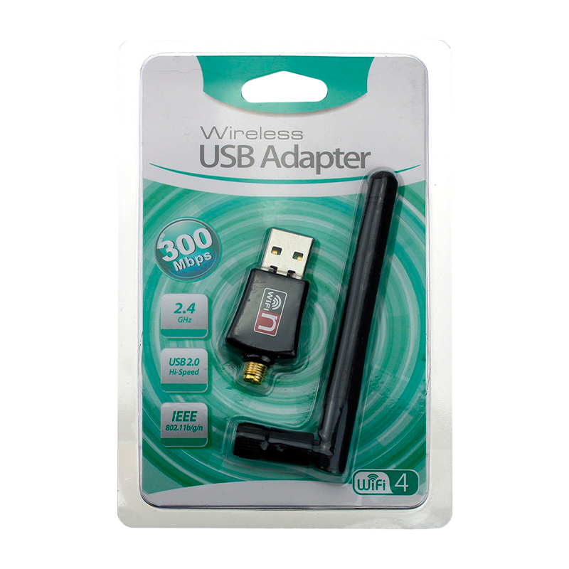 Wi-Fi адаптер Без бренда WD-3506B 2.4 ГГц 300Мбит USB 802.11 с антенной черный (1/500)