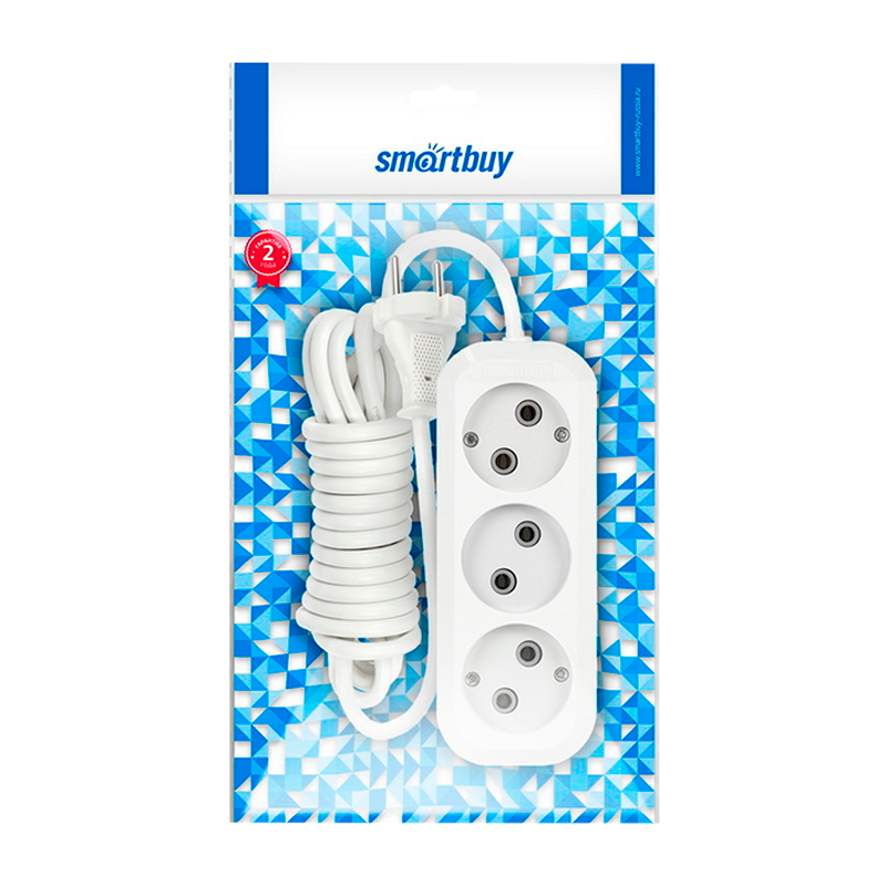 Удлинитель Smartbuy 3р.Б/З 10A 5.0м белый (1/40)