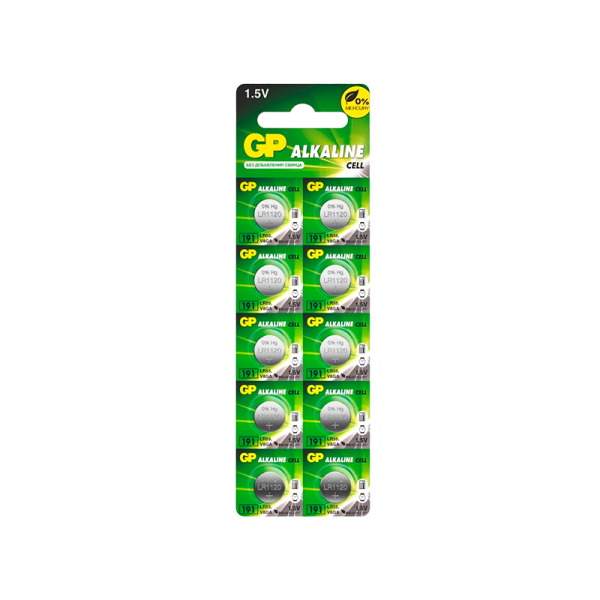 Батарейка GP G8/LR1120/LR55/391A/191 BL10 Alkaline 1.5V отрывные (10/250/5000)