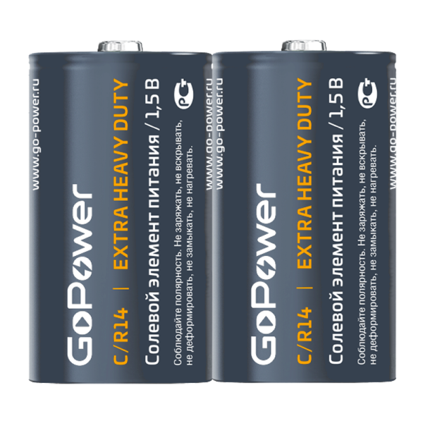 Батарейка GoPower R14 C Shrink 2 Heavy Duty 1.5V (2/24/288)